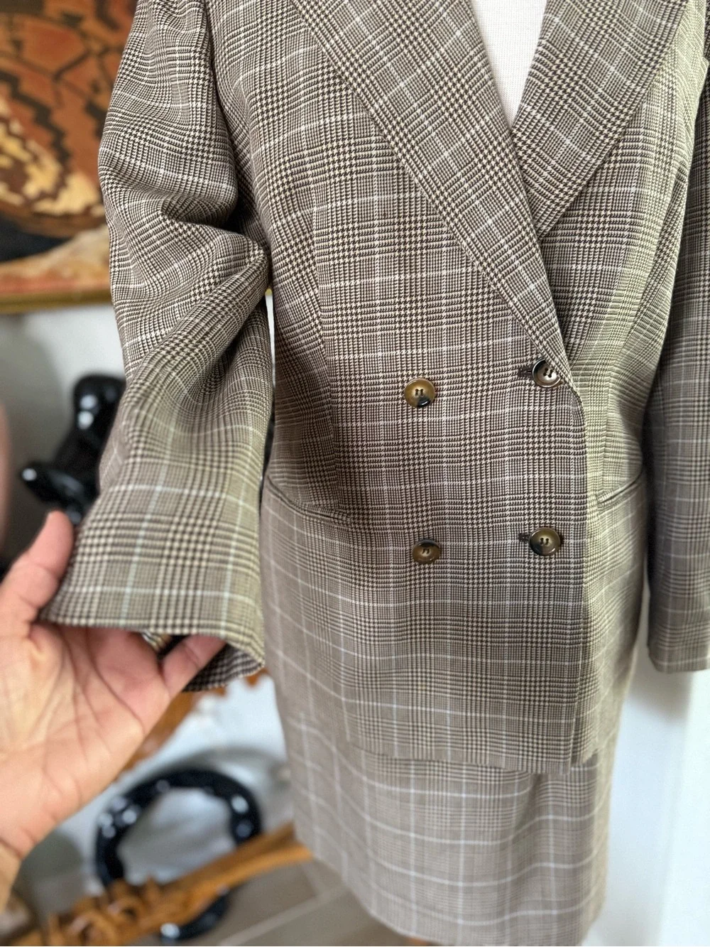 VTG Petite Sophisticate Brown Plaid Two-Piece Suit